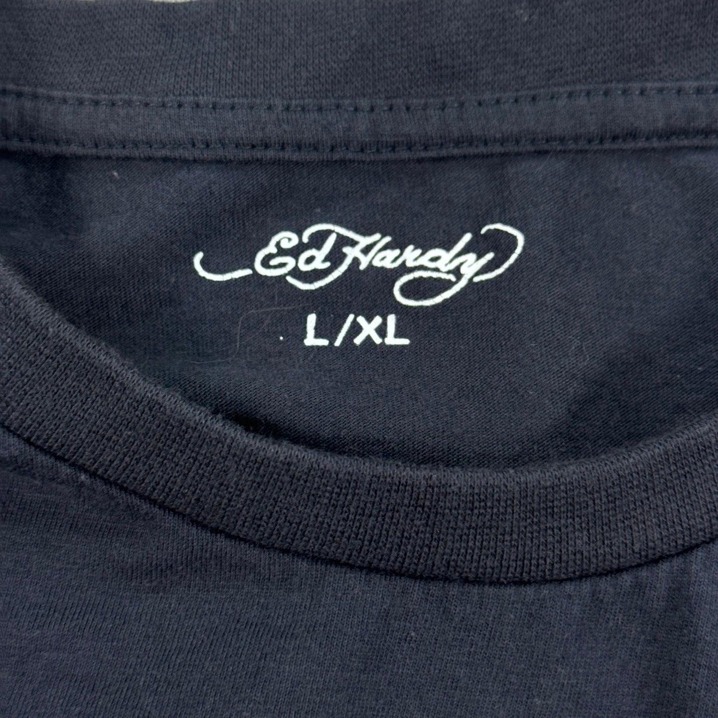 Ed Hardy Graphic T-Shirt Tiger Print Mens L/XL Black Streetwear Y2K Grunge