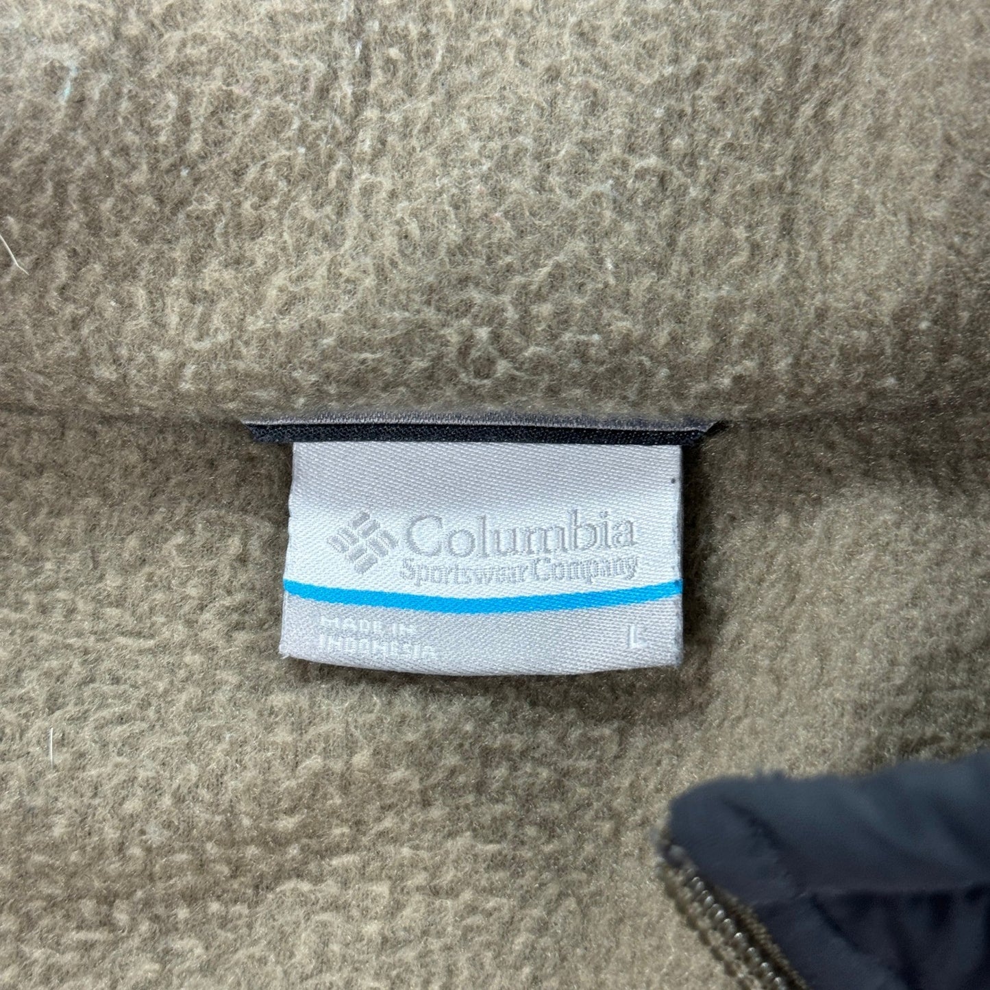 Columbia Fleece Jacket mens Large Brown Full Zip Mock Neck Patch Zipped Pockets