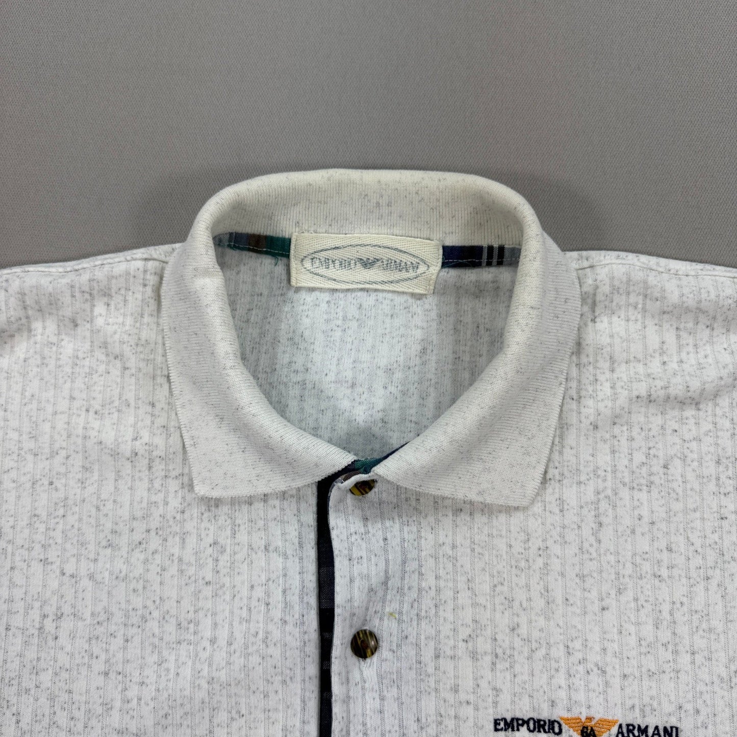 Vintage Emporio Armani Polo Shirt Ribbed mens Large White Collared Short Sleeve