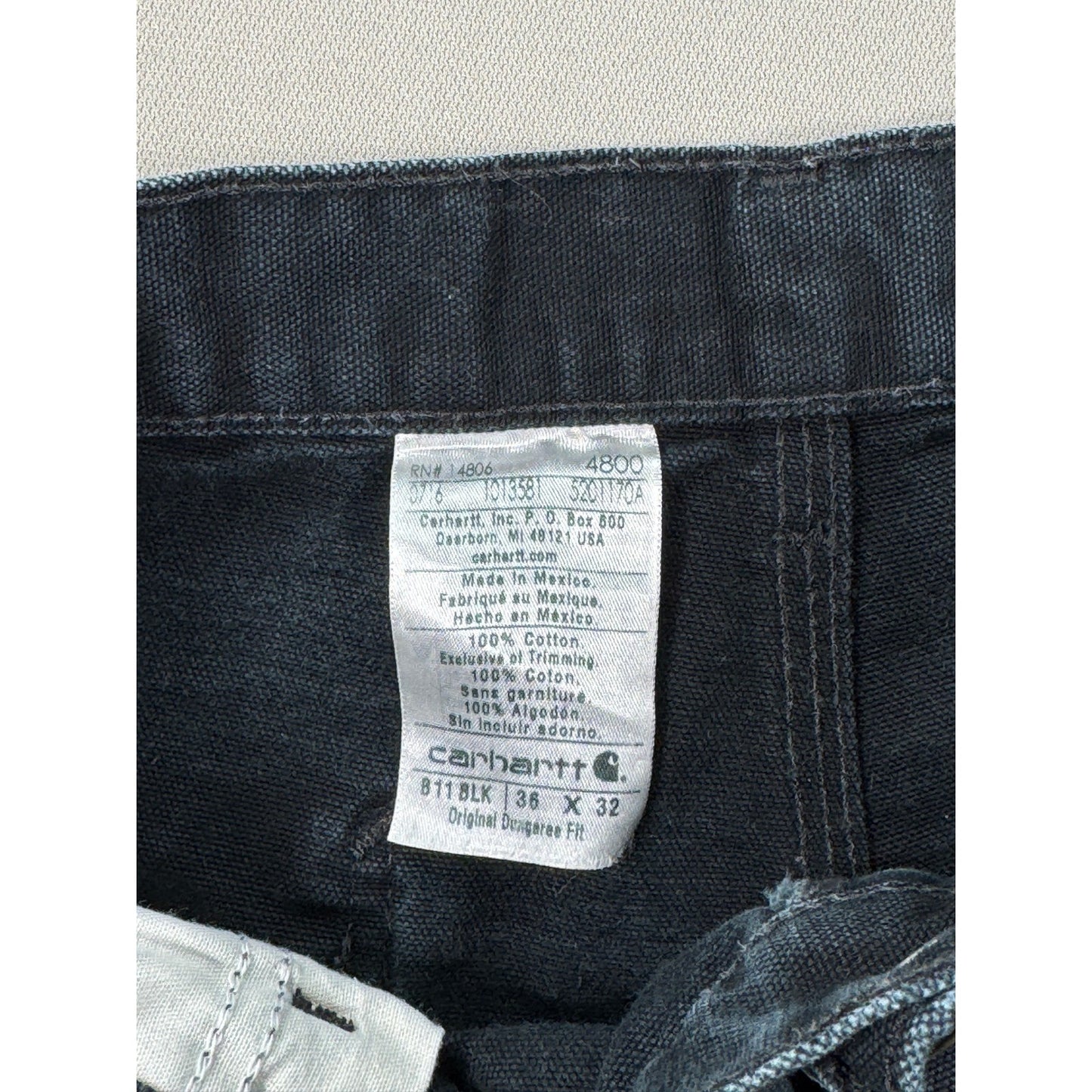 Carhartt B11 36x32 Mens Workwear Relaxed Fit Straight Leg Canvas Pants Black