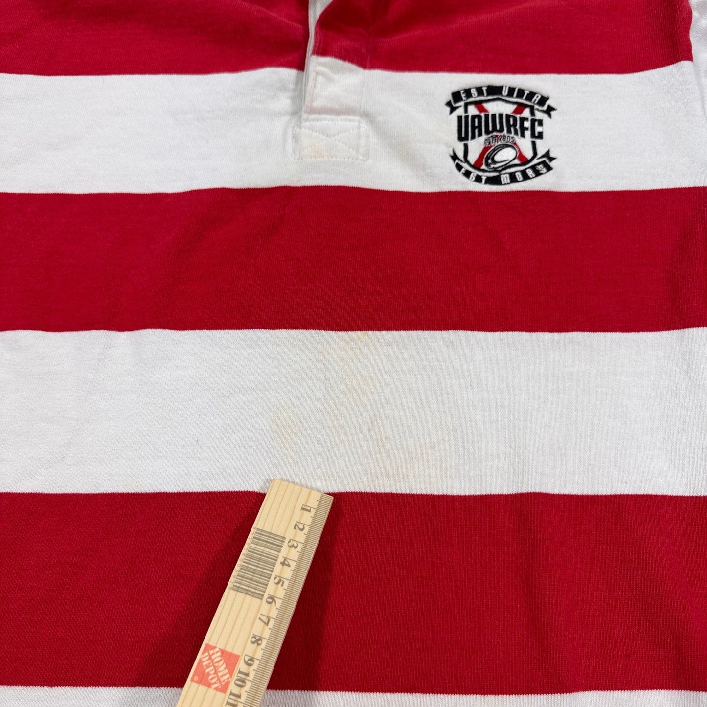 Vintage Barbarian Rugby Polo Shirt UAWRFC Crest Mens XL Red White Striped Canada