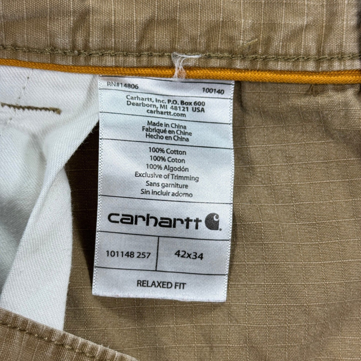 Carhartt Force Cargo Pants Ripstop Relaxed Fit mens 42x34 Khaki Utility Work