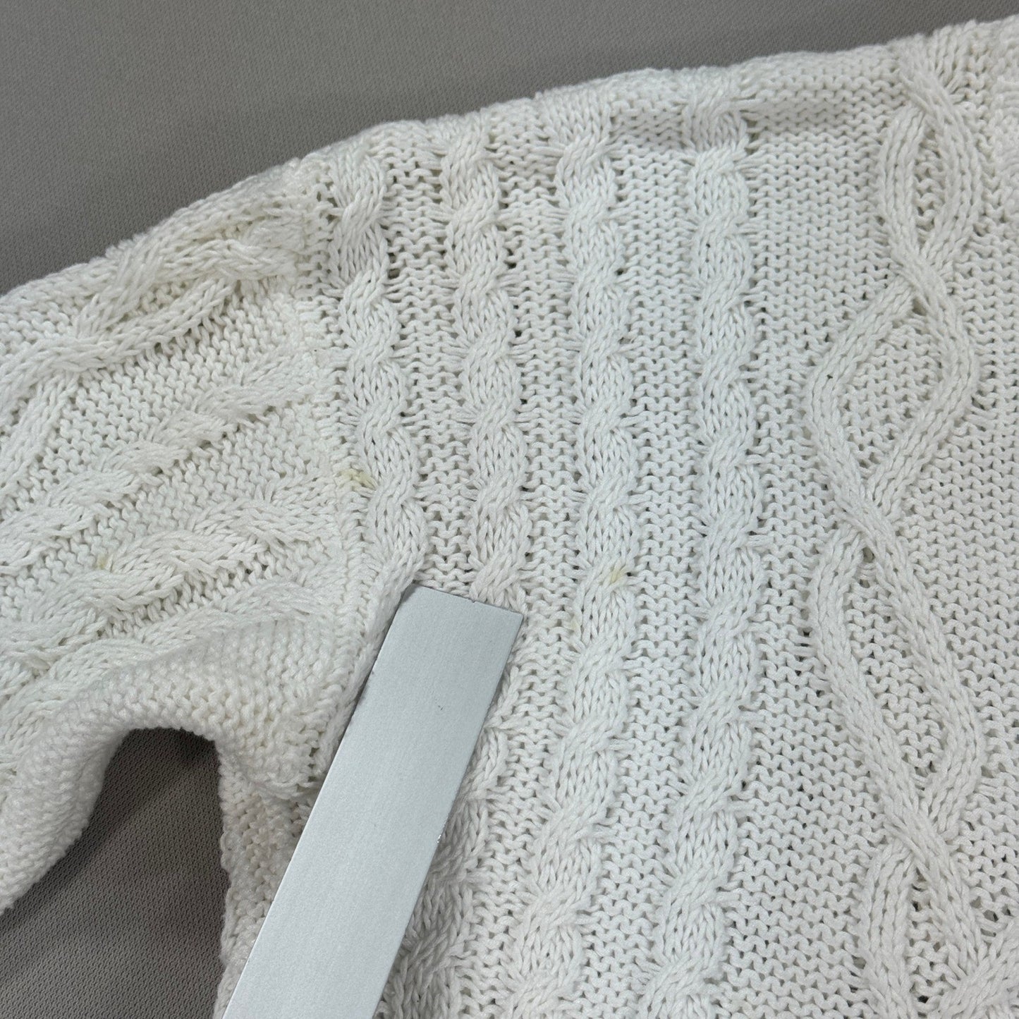 Brooks Brothers Cable Knit Sweater Womens Medium White Cotton Blend Crewneck