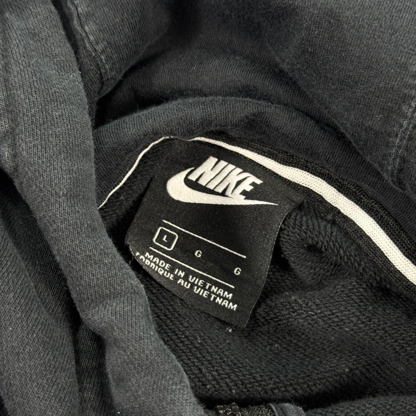 Nike Sportswear Hoodie mens Large Black Sleeve Hits Full-Zip Fleece Logo