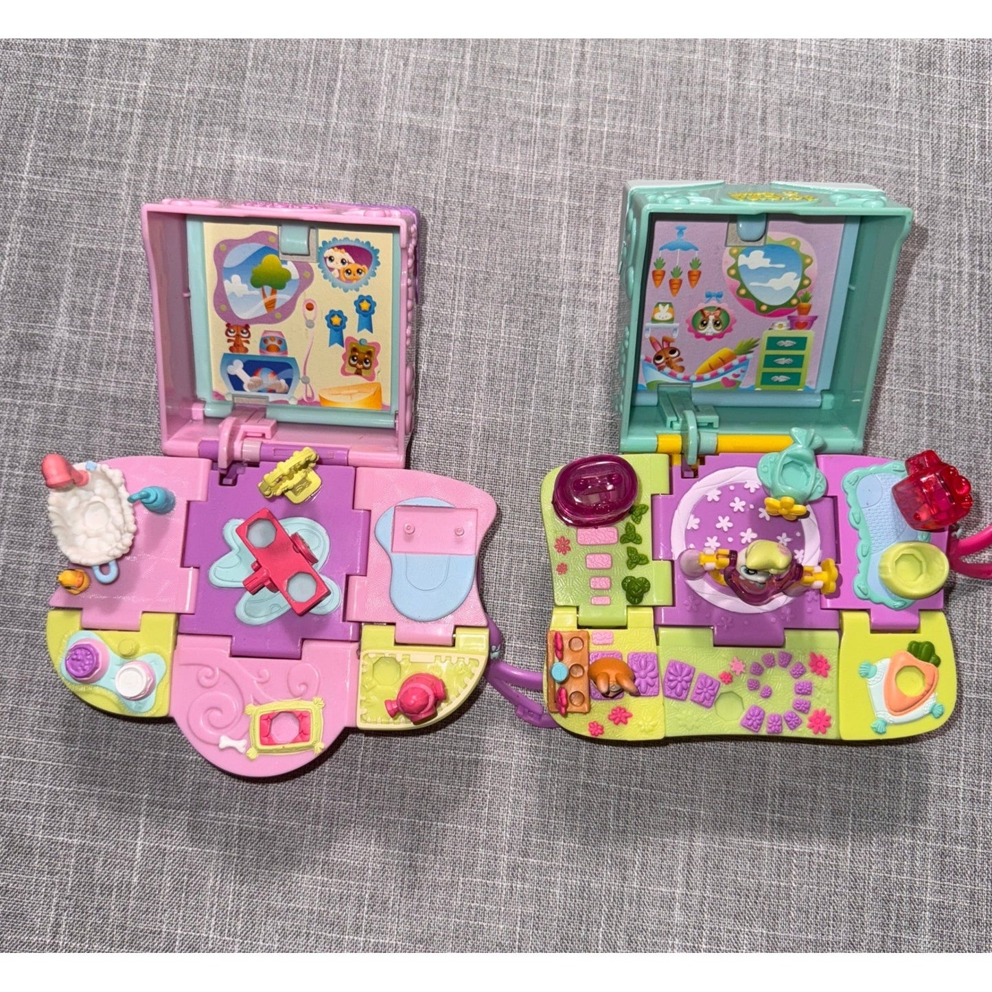 2 PCS Littlest Pet Shop LPS Teeniest Tiniest Mini Pop-Up Bunny Playset 2 Bunnies