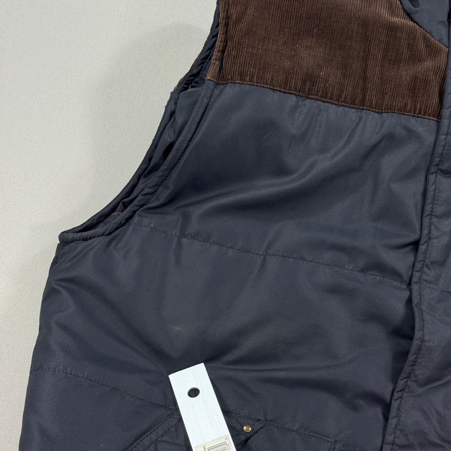 Timberland Vest Puffer Jacket Mens Large Full Zip Black With Brown Corduroy