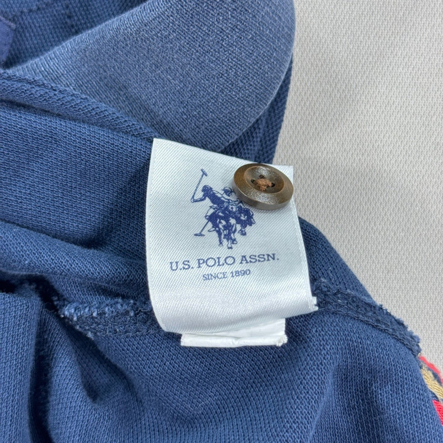 US Polo Assn Polo Shirt Slim Fit USA Flag #4 mens Large Navy Blue Short Sleeve