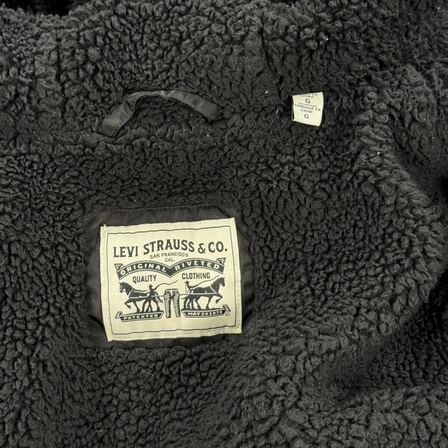 Levi's Sherpa Lined Coaches Jacket Mens Large Black Hooded Button Down Winter