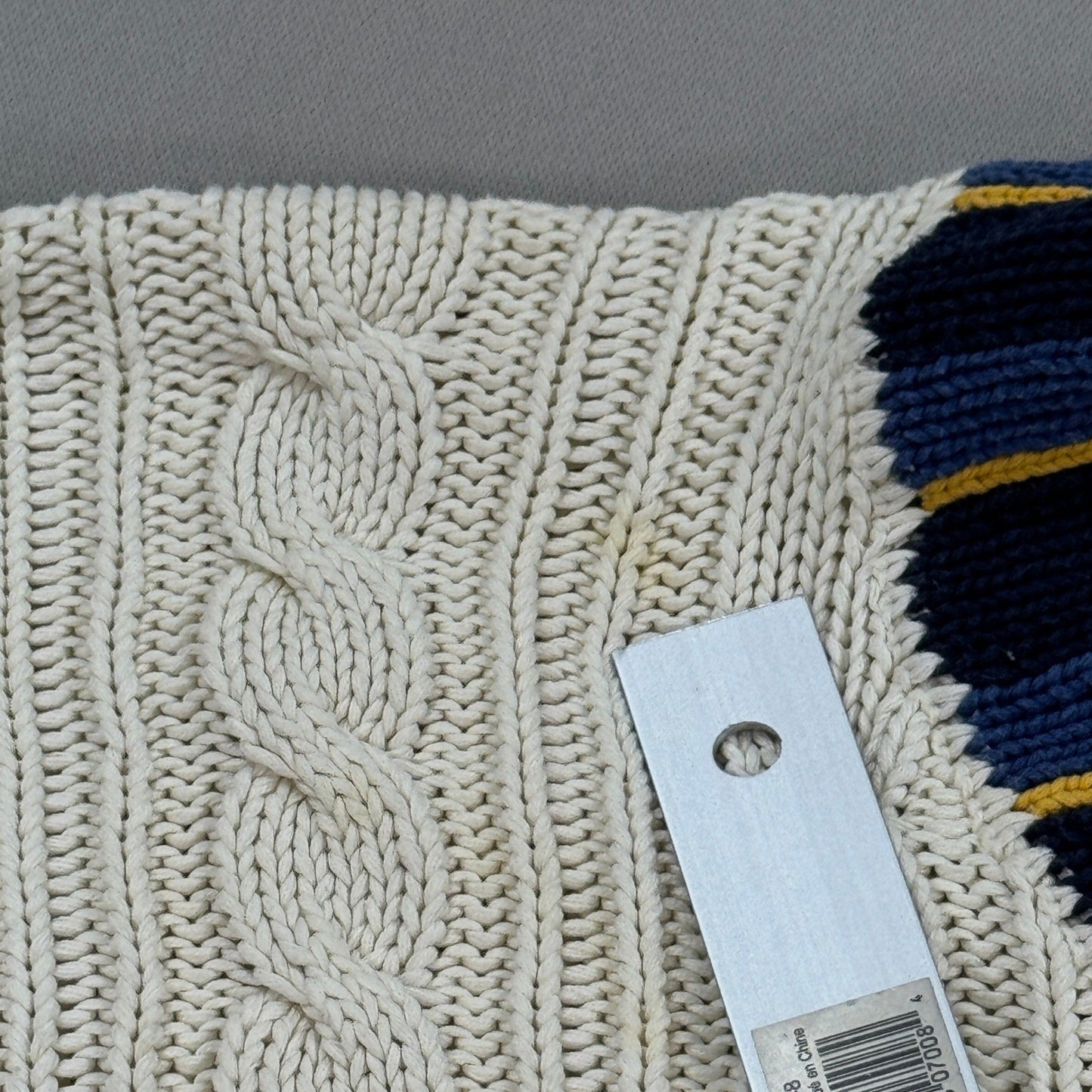 VTG Polo Ralph Lauren Cable Knit Cricket Sweater Cream Blue Yellow Trim mens XL