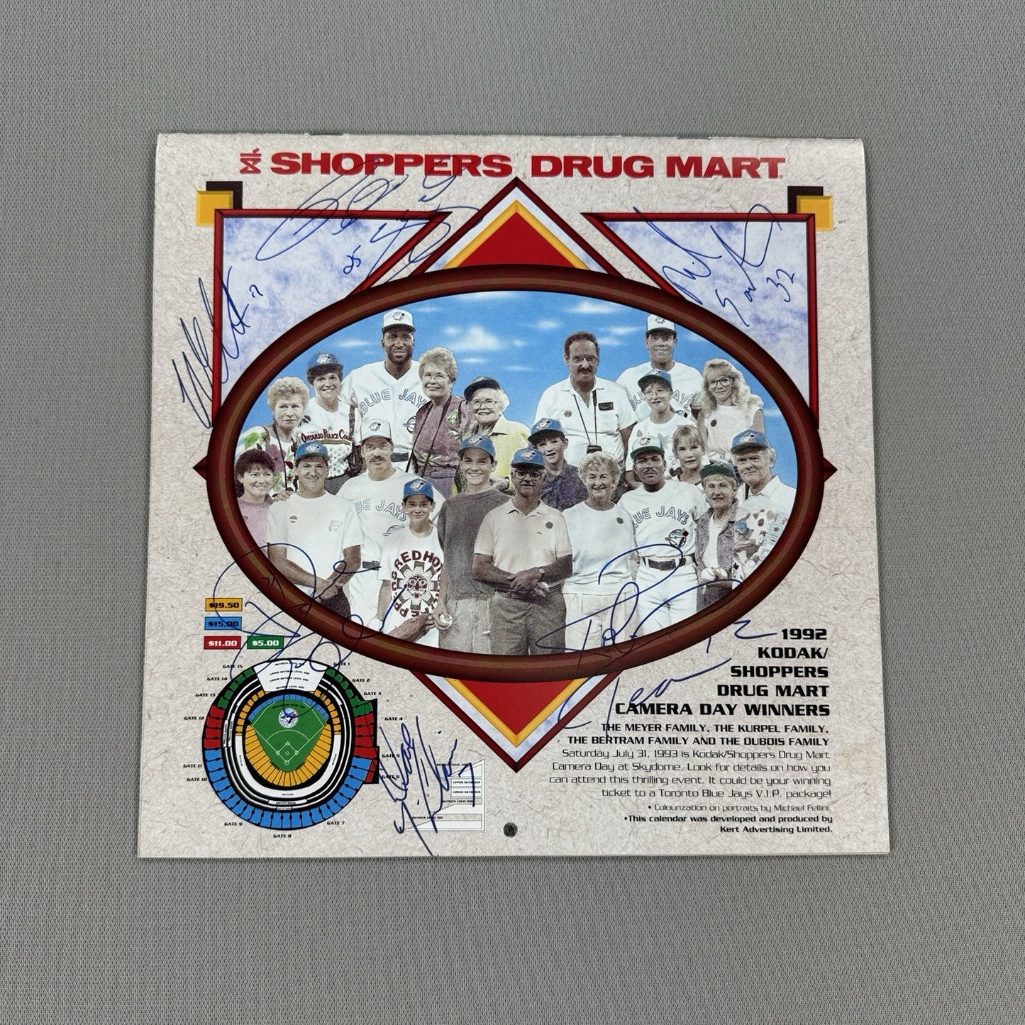 Blue jays 1993 Team Signed Calendar Shoppers Drug Mart Mint Condition RARE