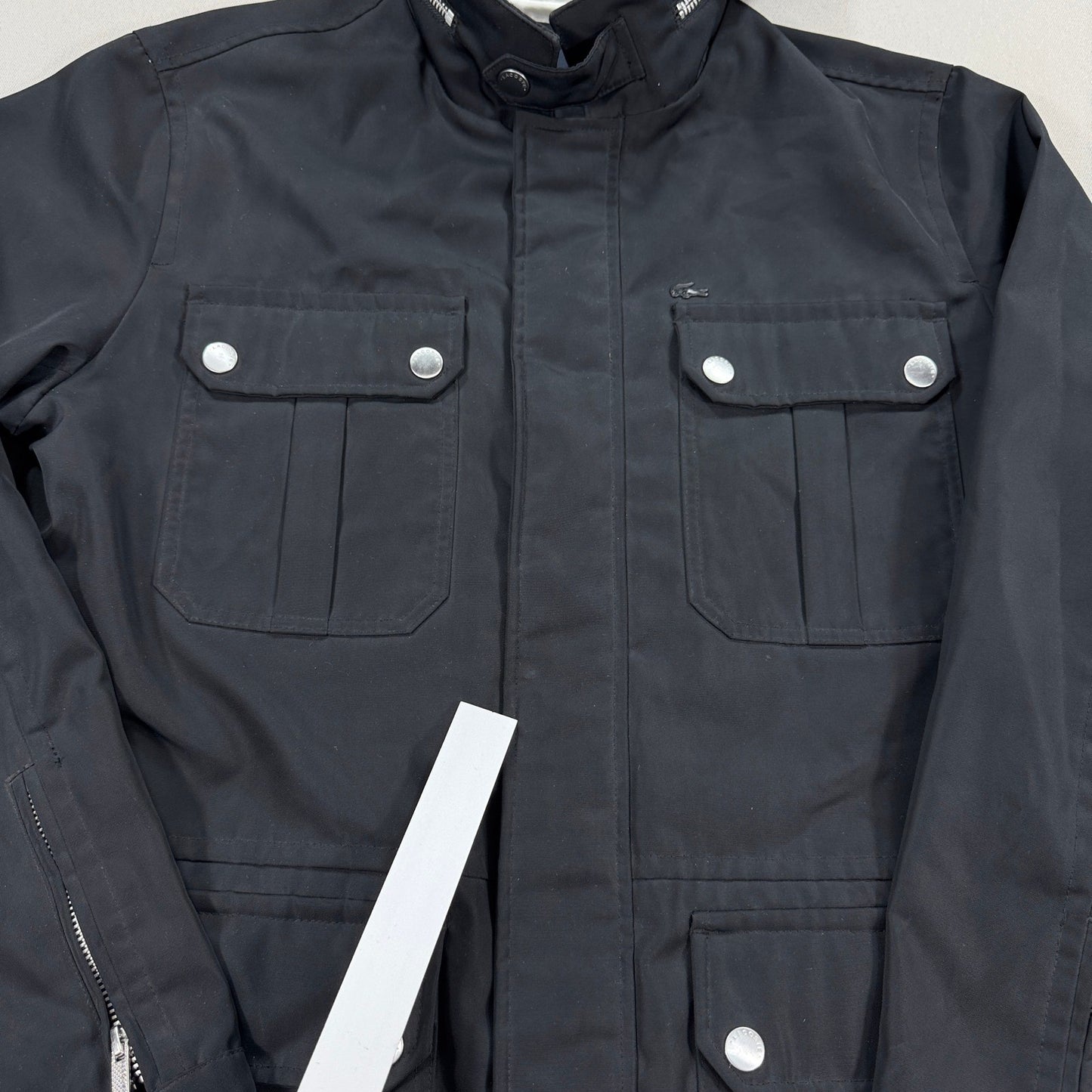 Lacoste Insulated Jacket Stow Away Hood Mens 50/4(M) Black Full Zip Four Pockets