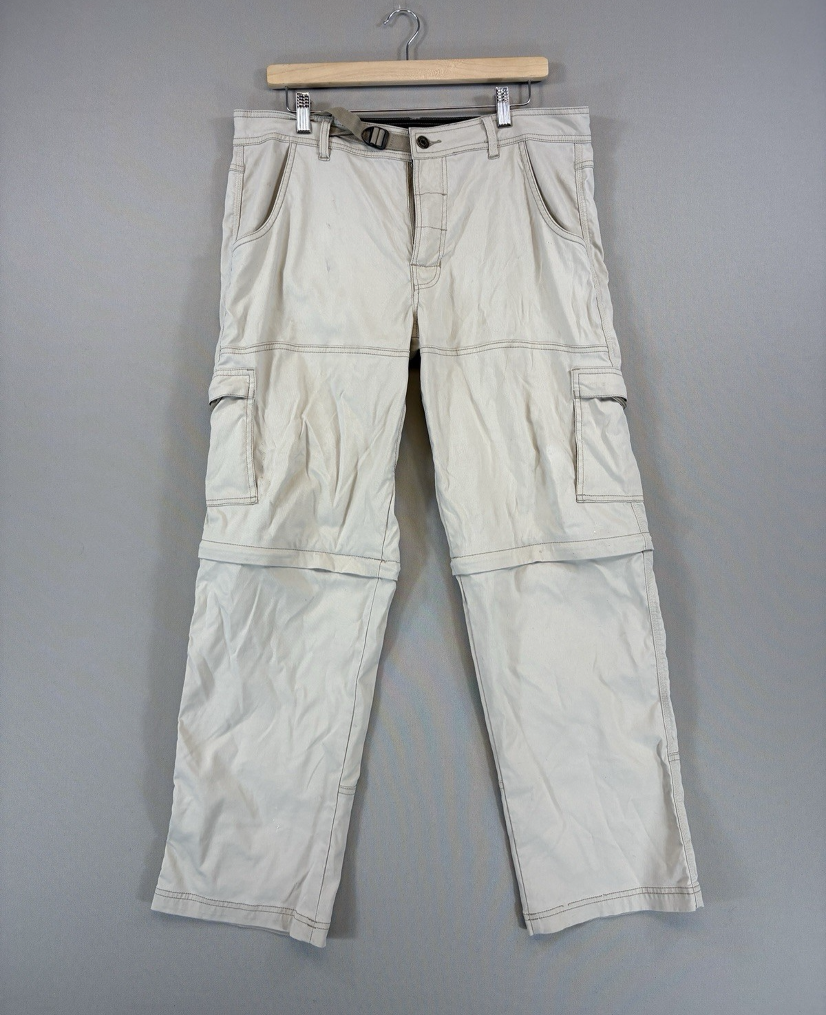 Prana Convertible Cargo Beige Pants mens Large 30L Stretch Outdoor Hiking Zip