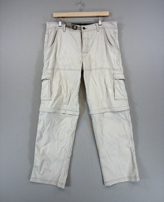 Prana Convertible Cargo Beige Pants mens Large 30L Stretch Outdoor Hiking Zip