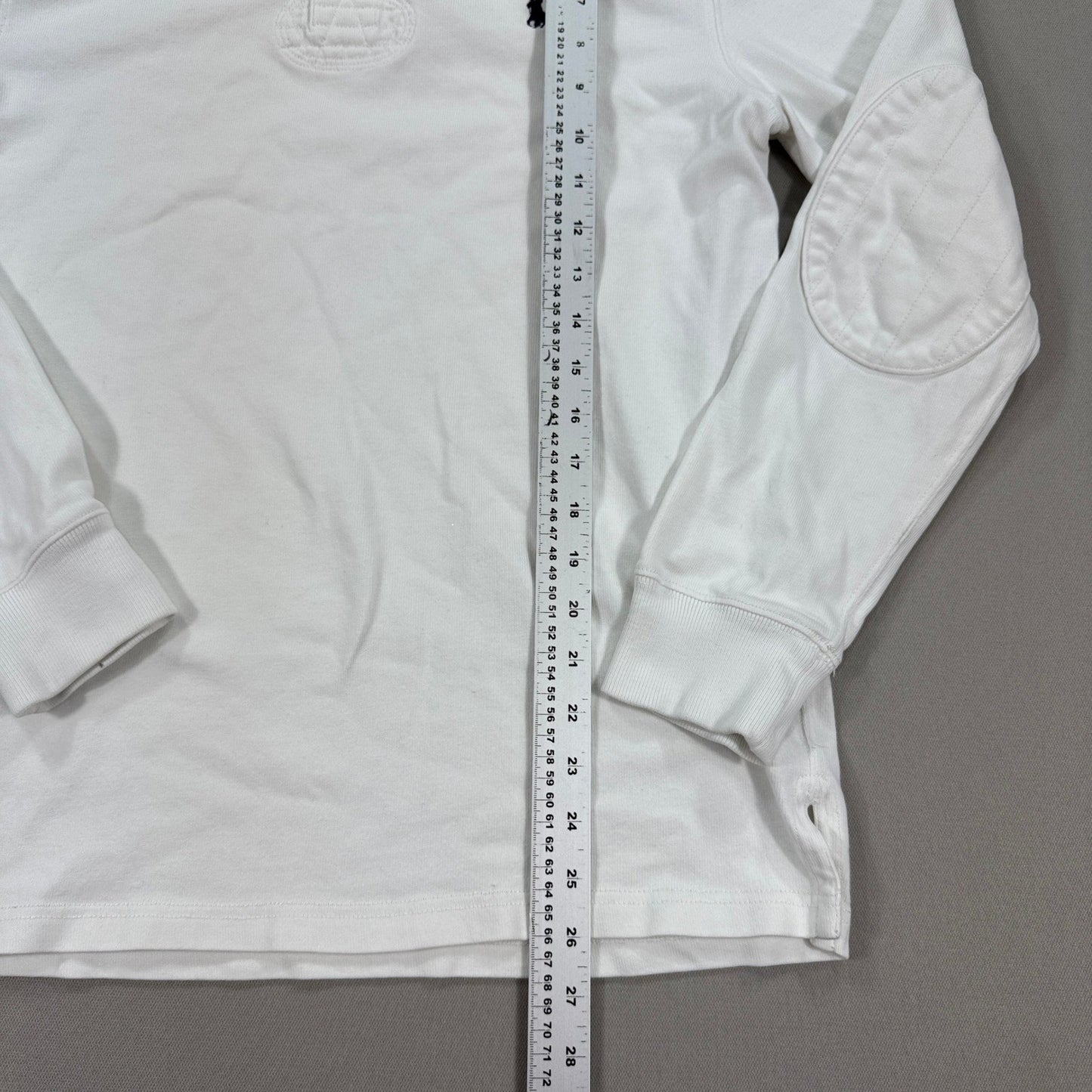 Polo Ralph Lauren Rugby Shirt Mens M White Long Sleeve Custom Fit Sleeve Patches