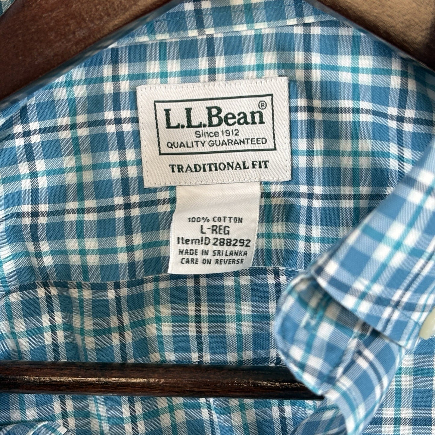 LL Bean Kennebunk Sport Shirt Mens Large Check Button Down Wrinkle Free