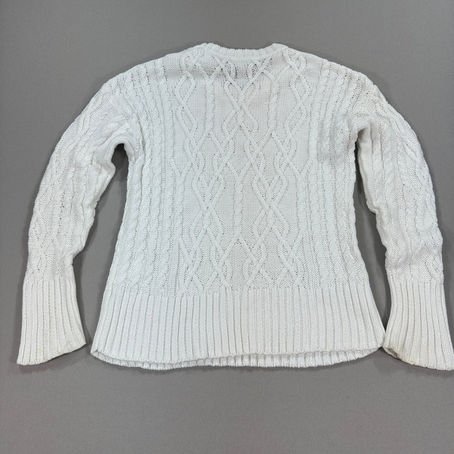 Brooks Brothers Cable Knit Sweater Womens Medium White Cotton Blend Crewneck