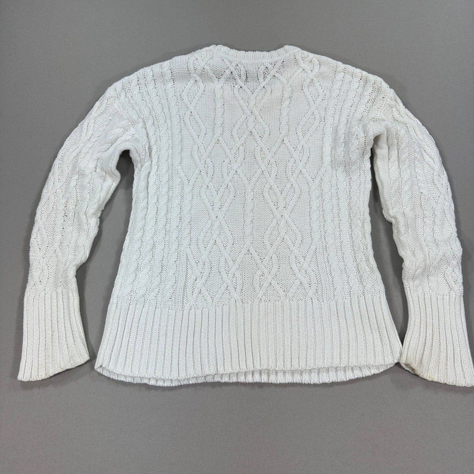 Brooks Brothers Cable Knit Sweater Womens Medium White Cotton Blend Crewneck