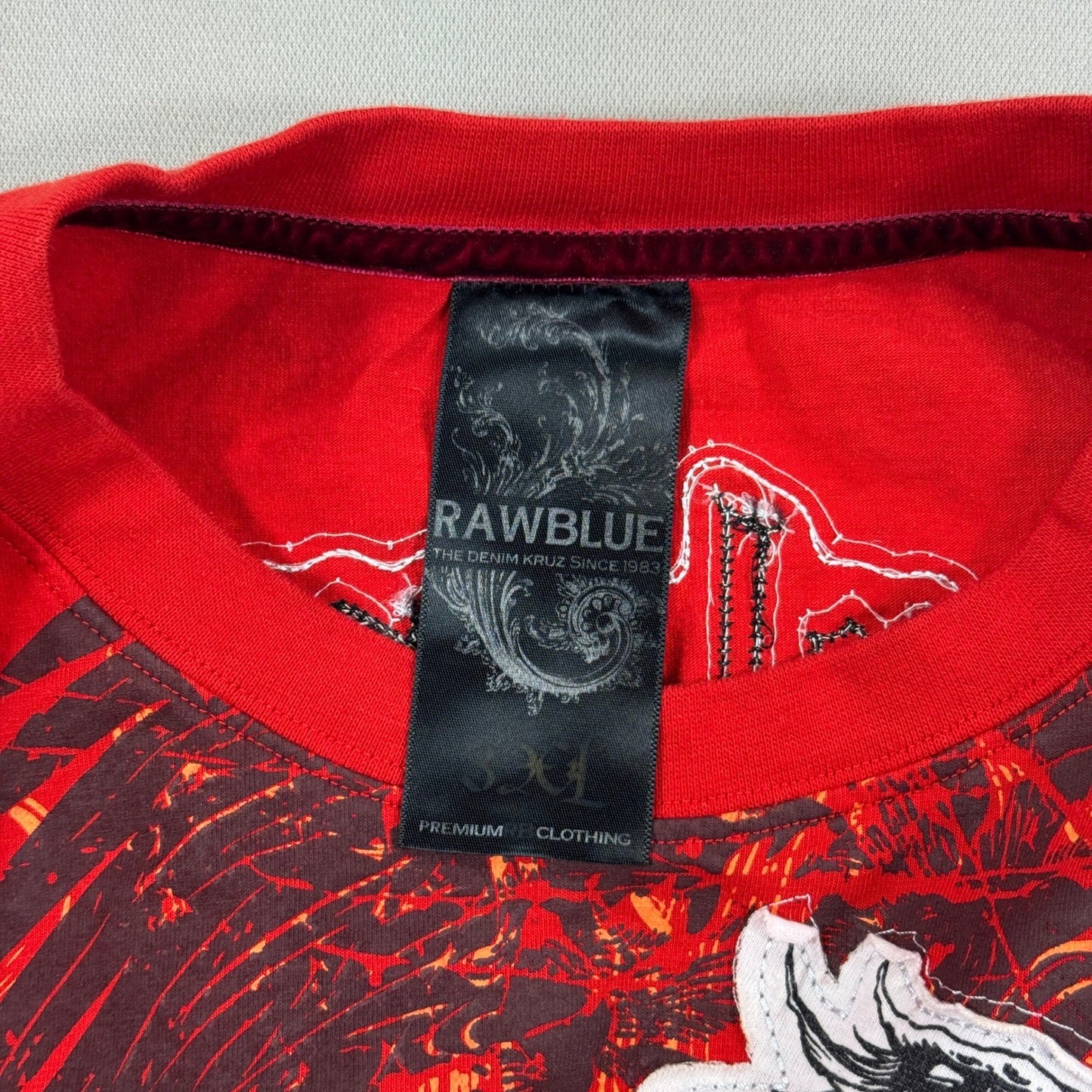 VTG 90s Raw Blue Charlemagne Graphic T-Shirt mens 3XL Red Winged Fleur De Lis