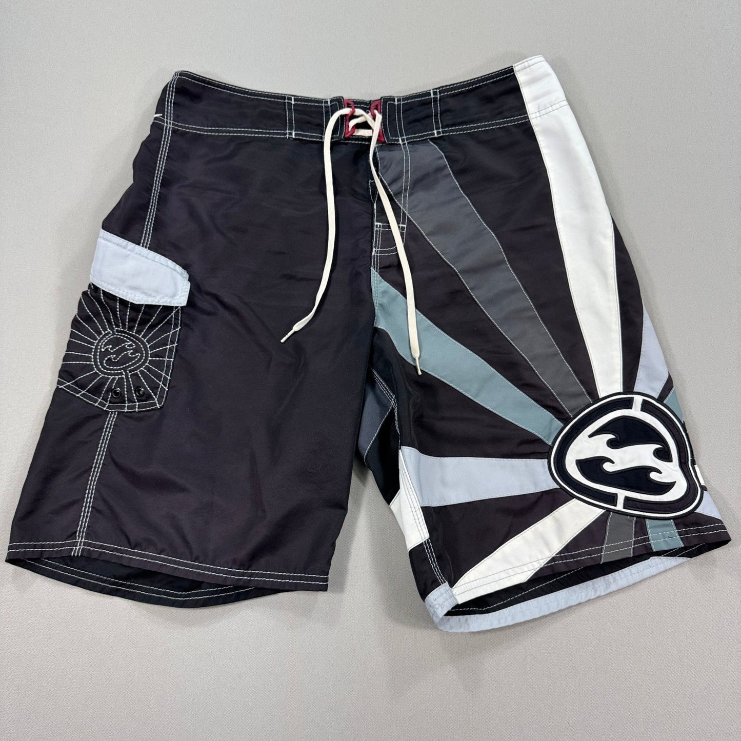 VTG Billabong Board Shorts Andy Irons Rising Sun mens Size 36 Black Gray Y2K