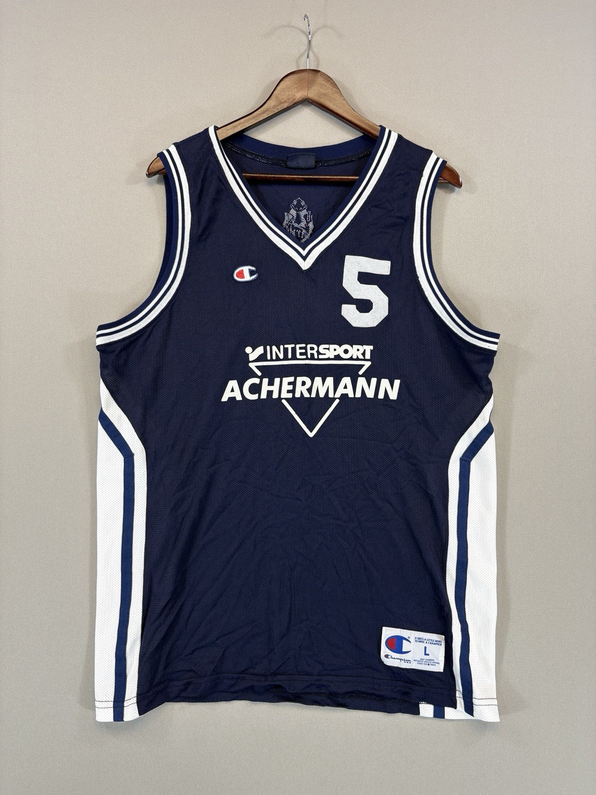 Champion USA Authentic Athletic Intersport Achermann #5 Blue Jersey mens Large