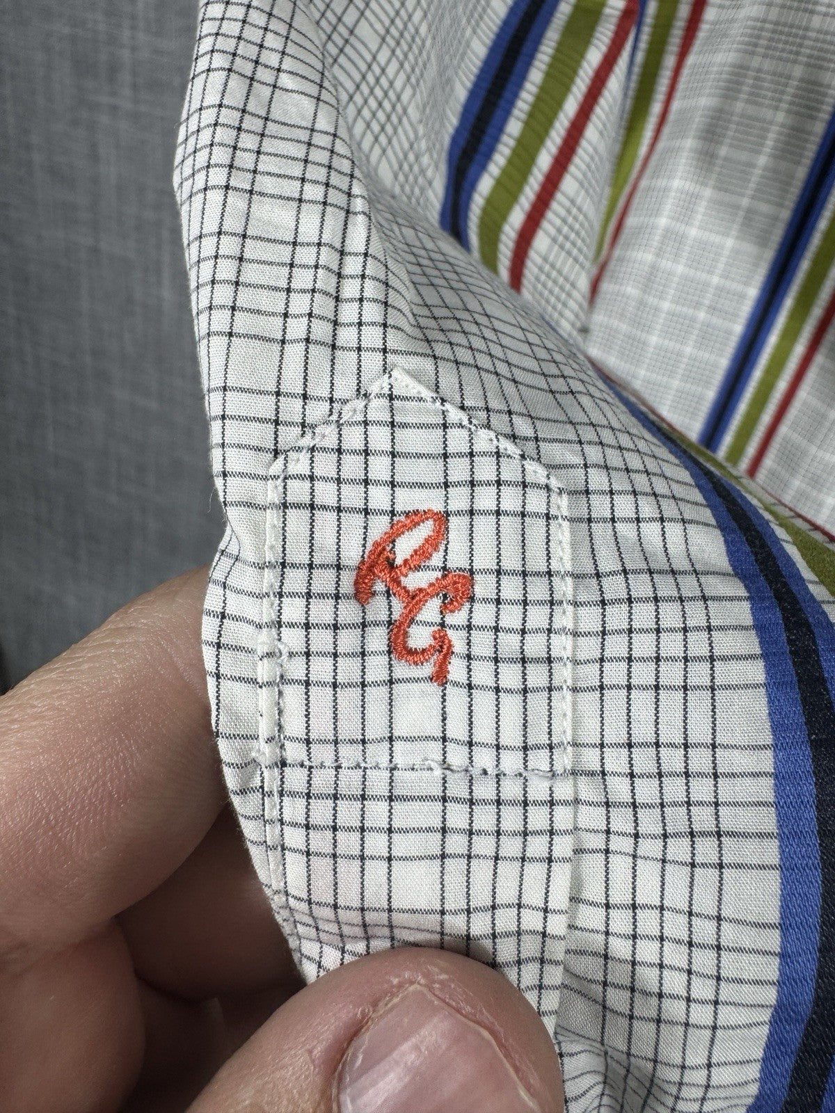 Robert Graham Men Striped Flip Cuff  Green Blue Dress Shirt Size Large 42 16.5