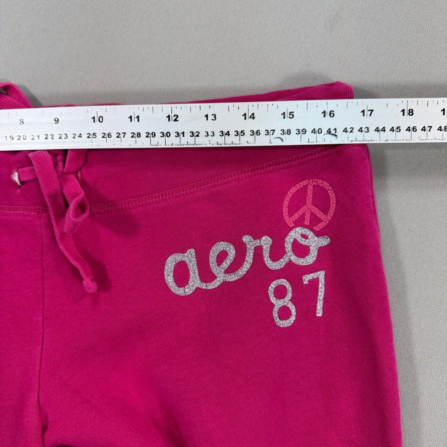 Aeropostale Sweatpants Aero87 Womens Medium Pink Low Rise Spell Out Wide Leg Y2K
