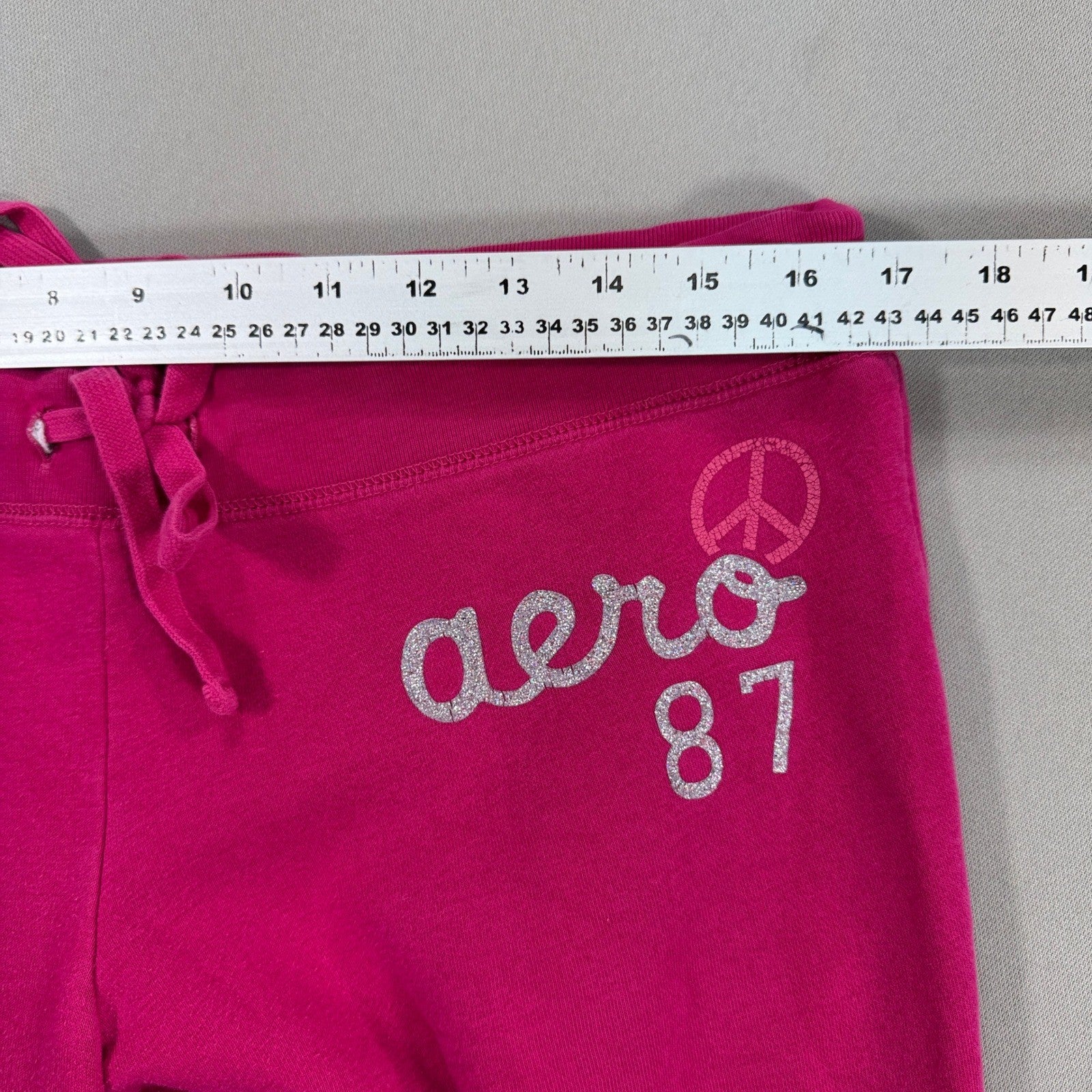 Aeropostale Sweatpants Aero87 Womens Medium Pink Low Rise Spell Out Wide Leg Y2K