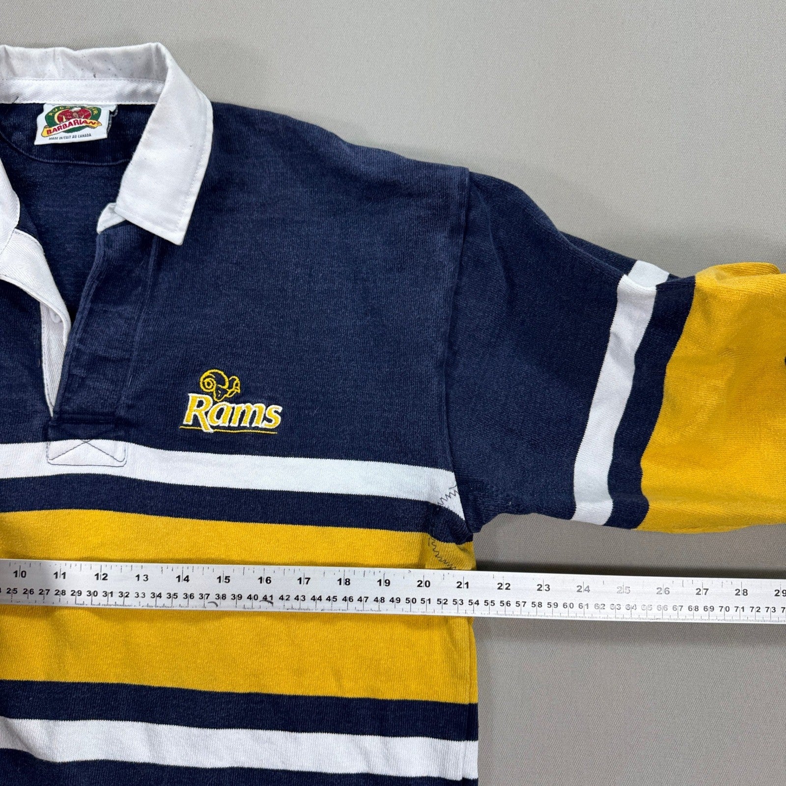 Vintage Barbarian Rugby Polo Shirt Rams NFL mens Large Blue Long Sleeve Canada