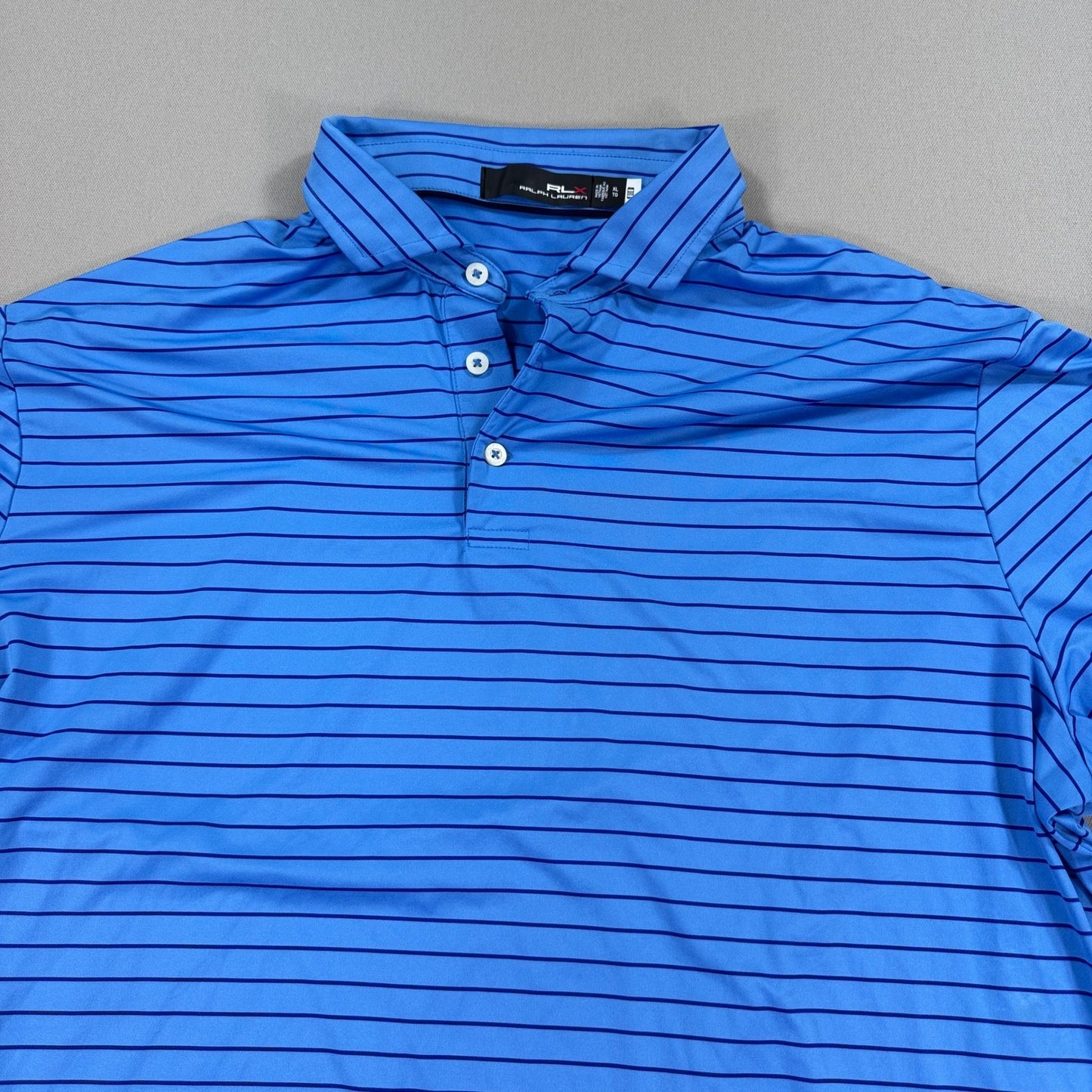RLX Ralph Lauren Golf Polo Shirt mens XL Blue Striped Performance Stretch Sport