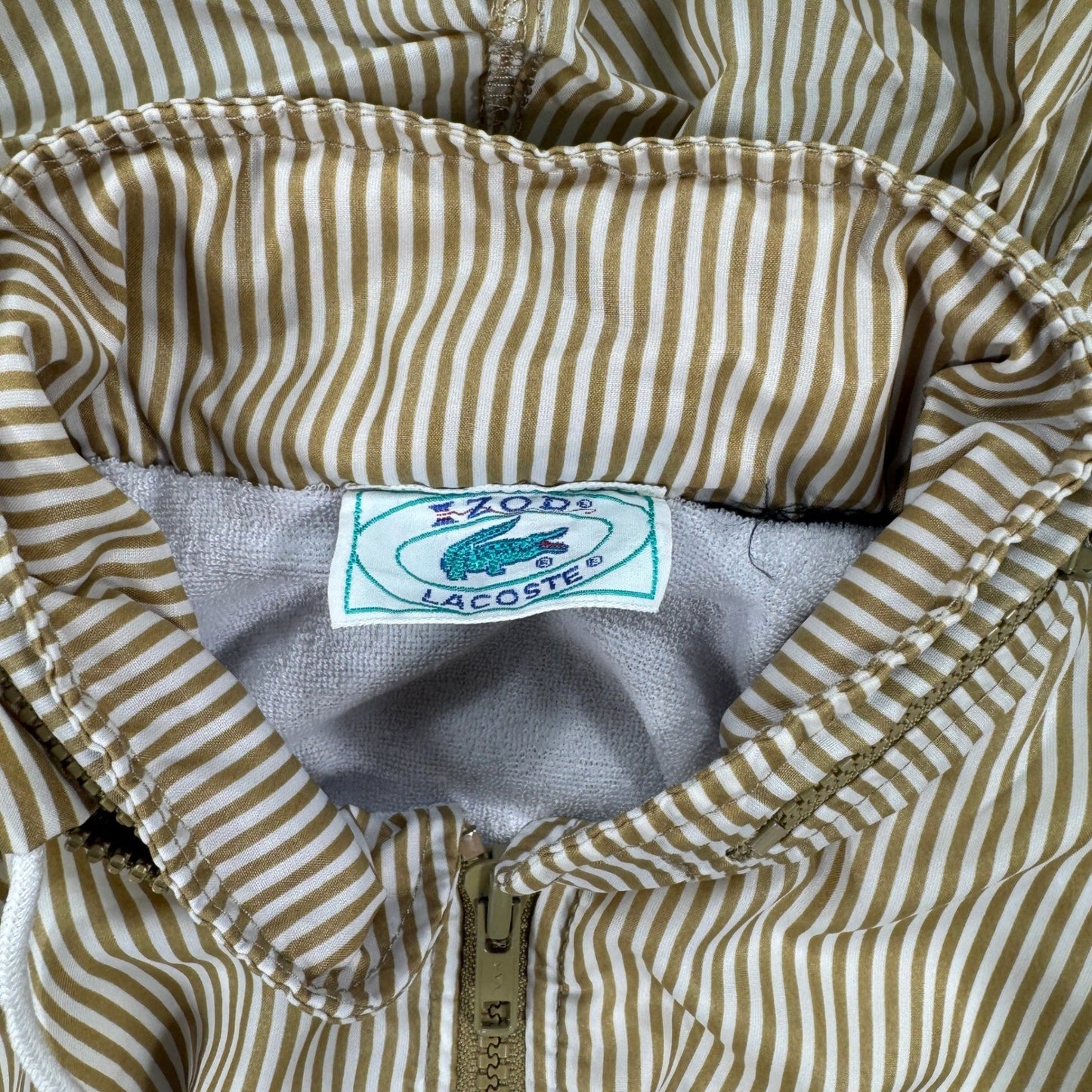 VTG 70s Izod Lacoste Jacket Medium Striped Lined Full Zip Removable Hood RARE