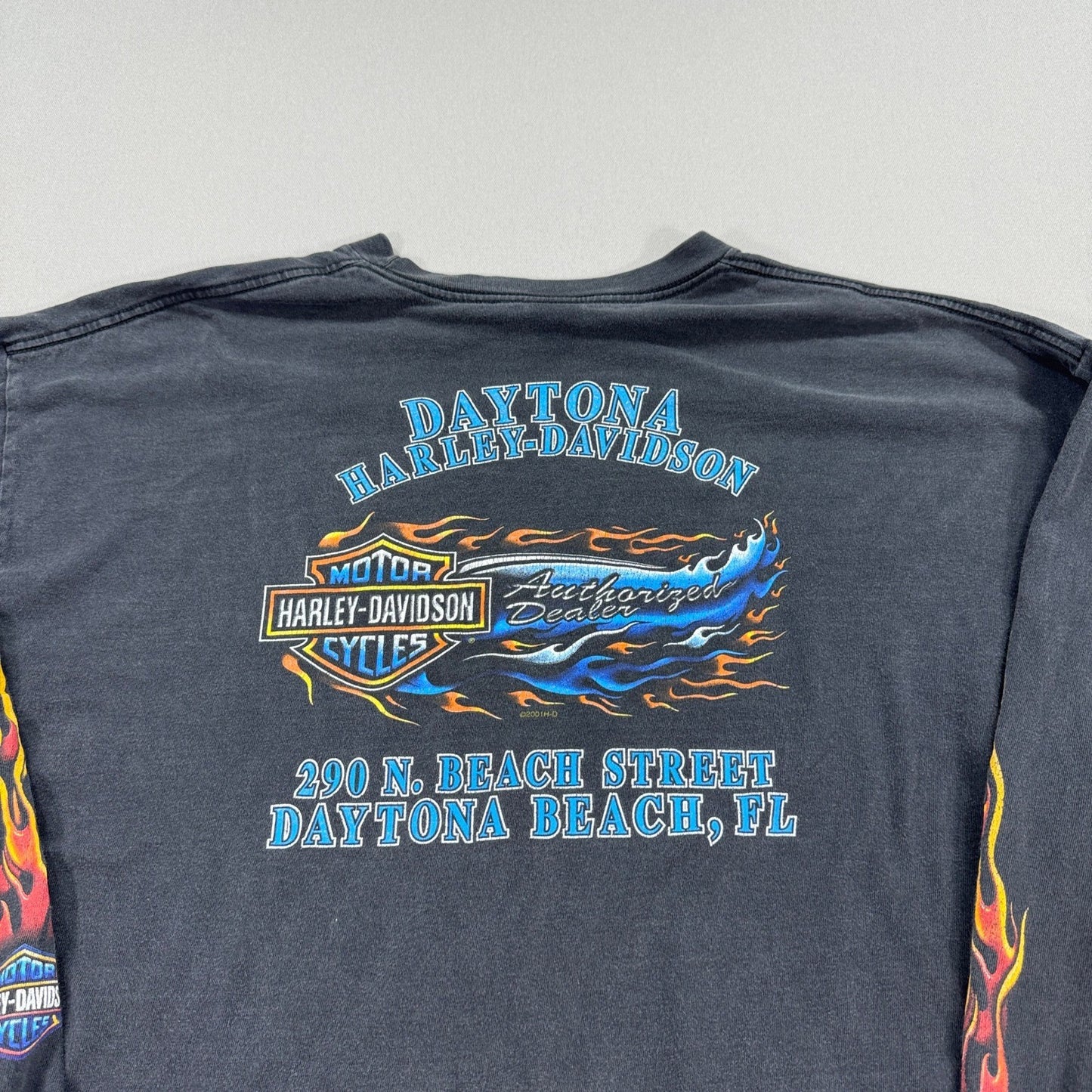 Vintage Harley Davidson T-Shirt mens 3XL Black Flames Sleeves Daytona Beach USA