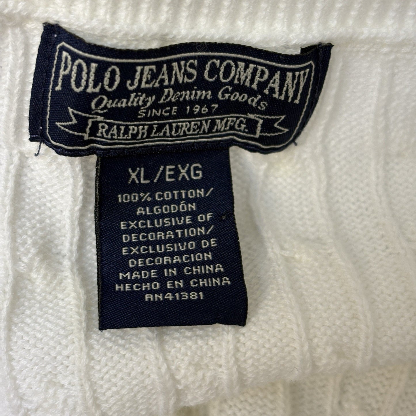 Ralph Lauren Polo Jeans Co Womens XL Sweater V Neck Cable Knit RL Logo