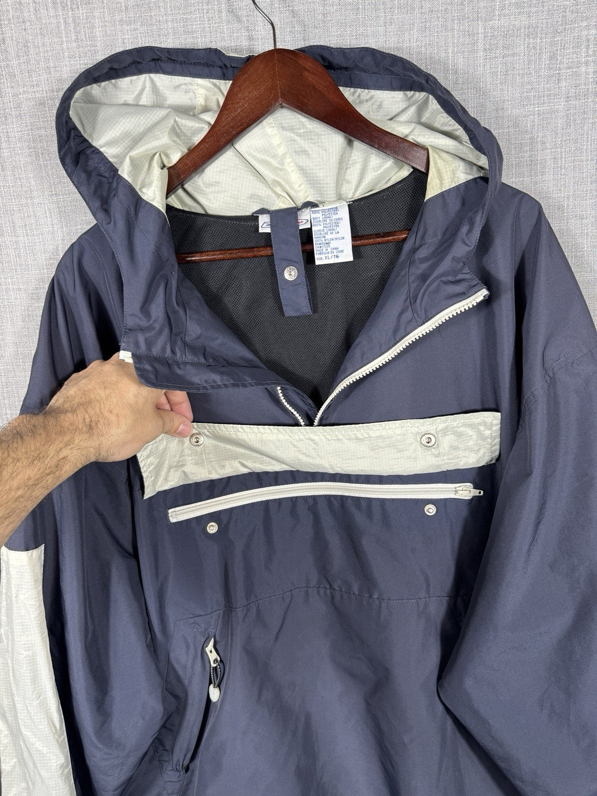 Vintage Reebok Windbreaker Jacket Pullover Oversized Blue Mens XL