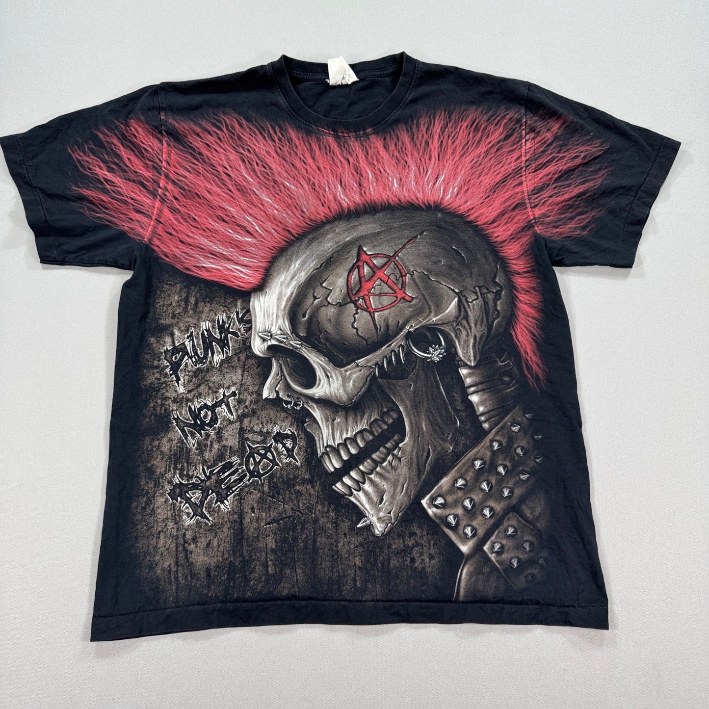 Vintage Skull Biker T Shirt mens XL All Over Print Death Reaper Punk