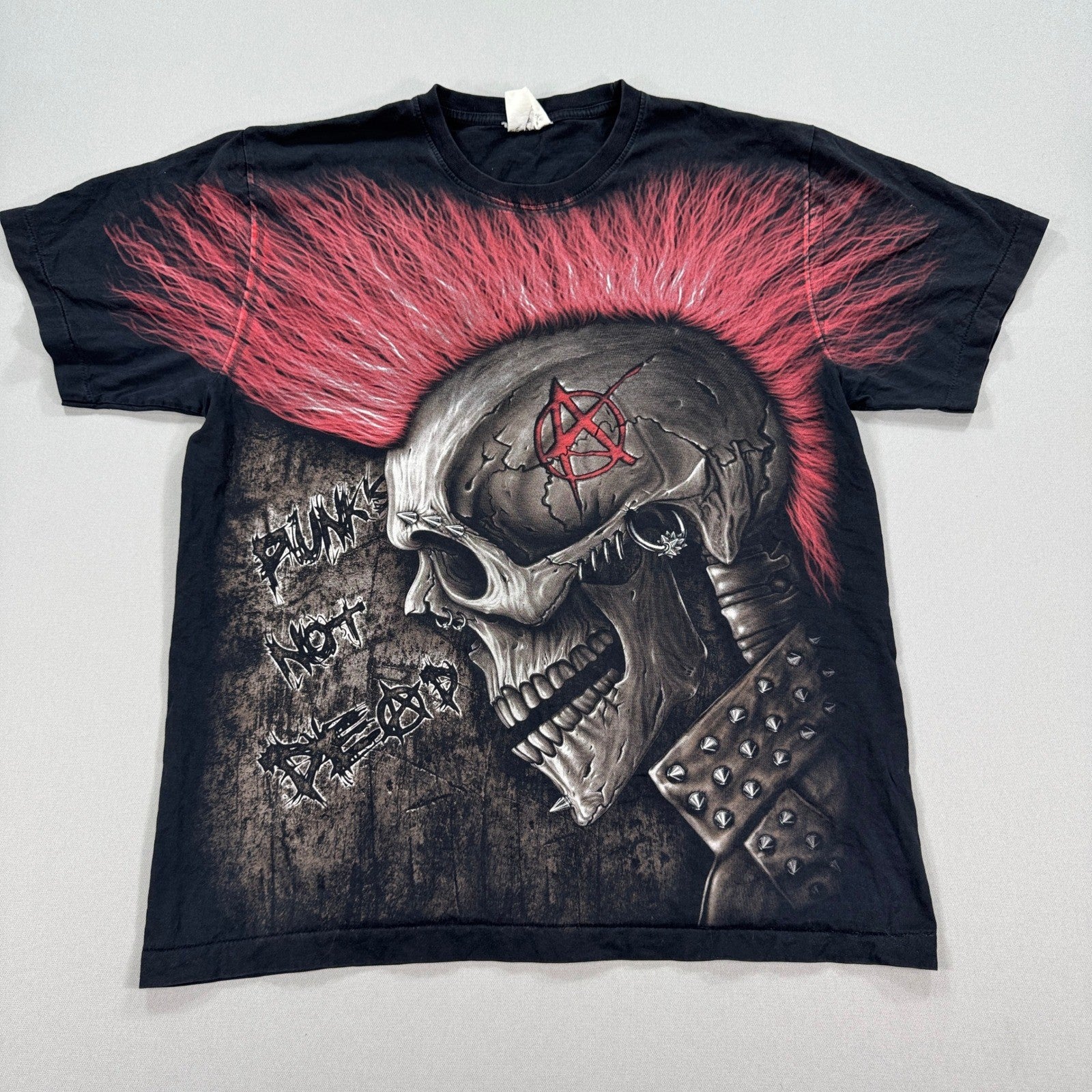 Vintage Skull Biker T Shirt mens XL All Over Print Death Reaper Punk