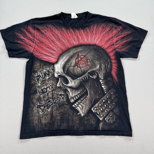 Vintage Skull Biker T Shirt mens XL All Over Print Death Reaper Punk
