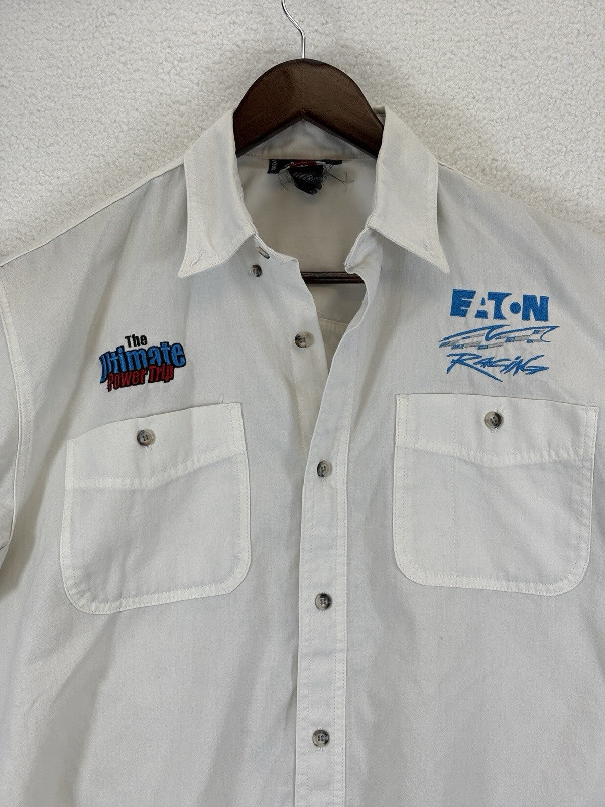 Choko Mens Large Eaton Pro Modified Racing 'The Big Dog' White Button Down Shirt