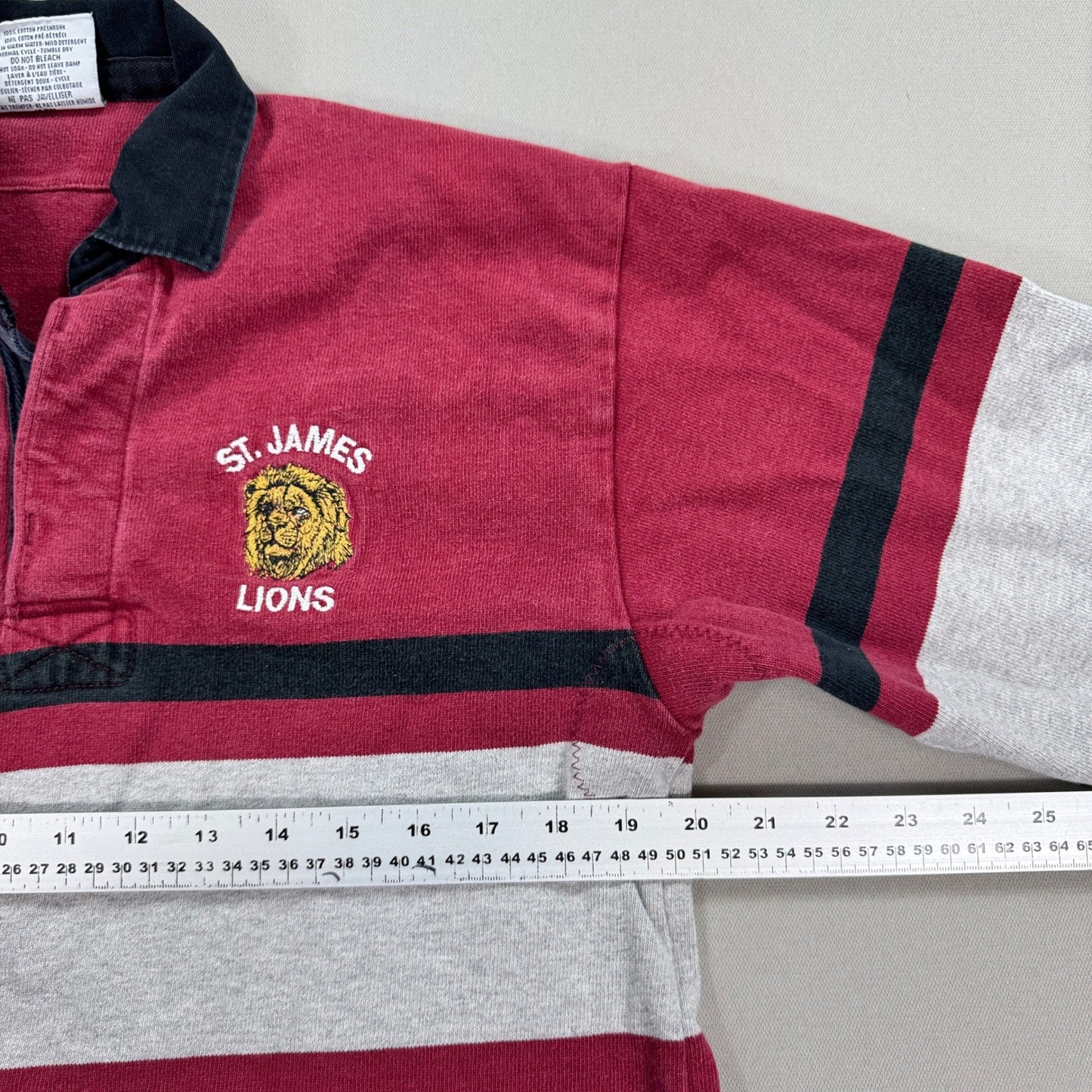 Vintage Barbarian Rugby Polo Shirt St James Lions Long Sleeve mens Small Red