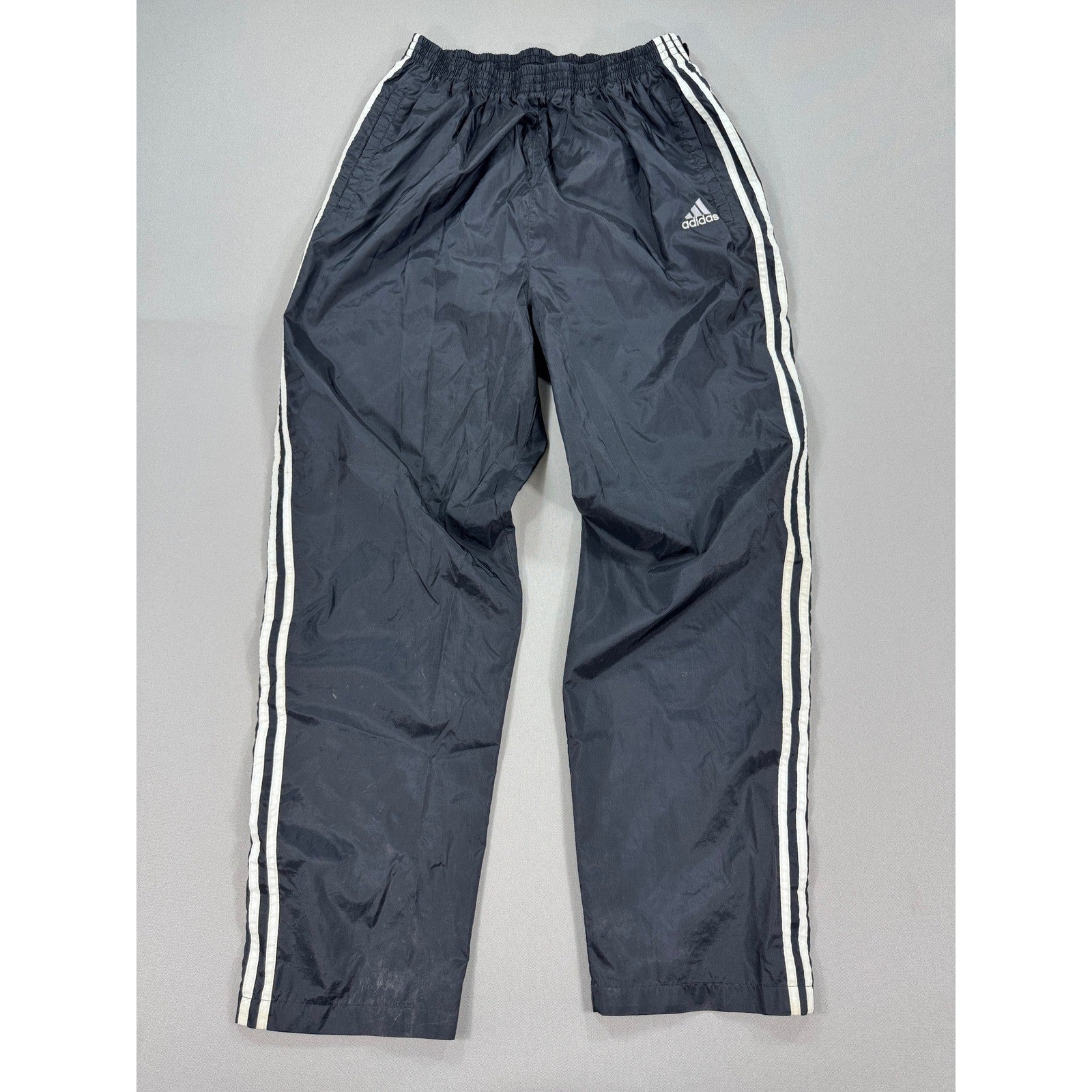 Vintage Adidas Track Pants Tearaway Mens Large Black Snap Up Trefoil Wide Leg