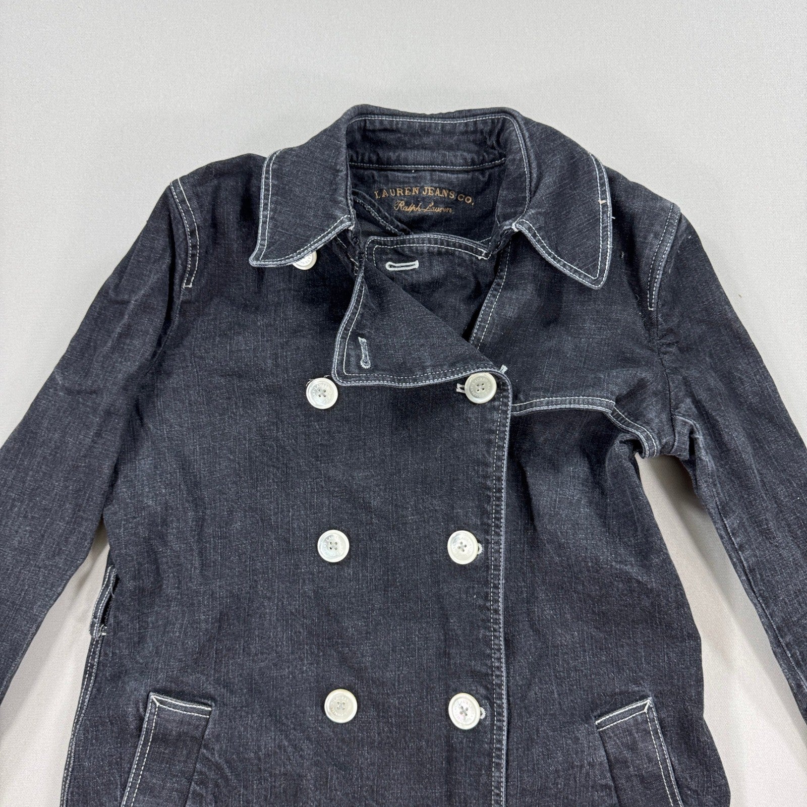 Lauren Jeans Co. Ralph Lauren Jean Trench Coat Womens Large Dark Wash Denim