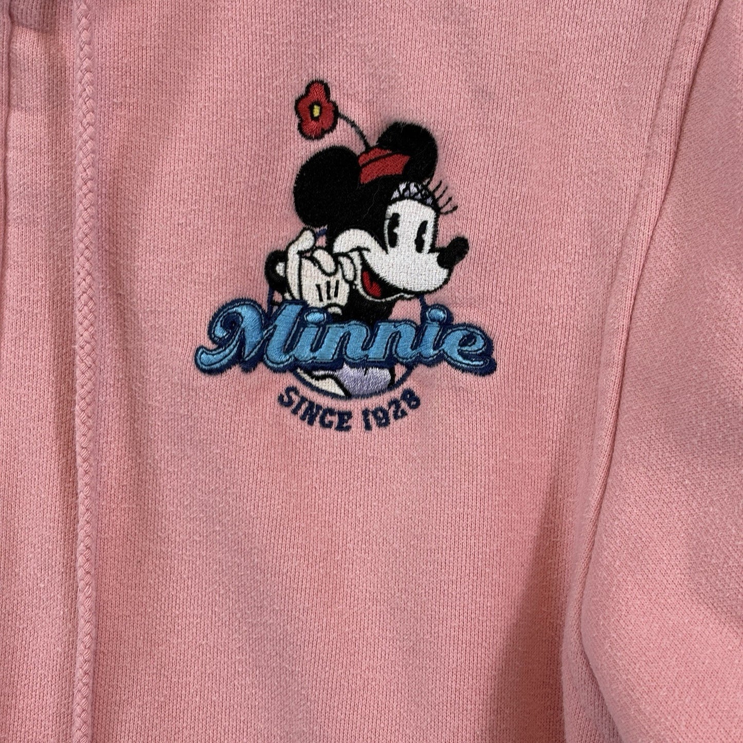 Disney Minnie Mouse Pink Zip Up Hoodie Womens Small Fleece Hooded Sweatshirt