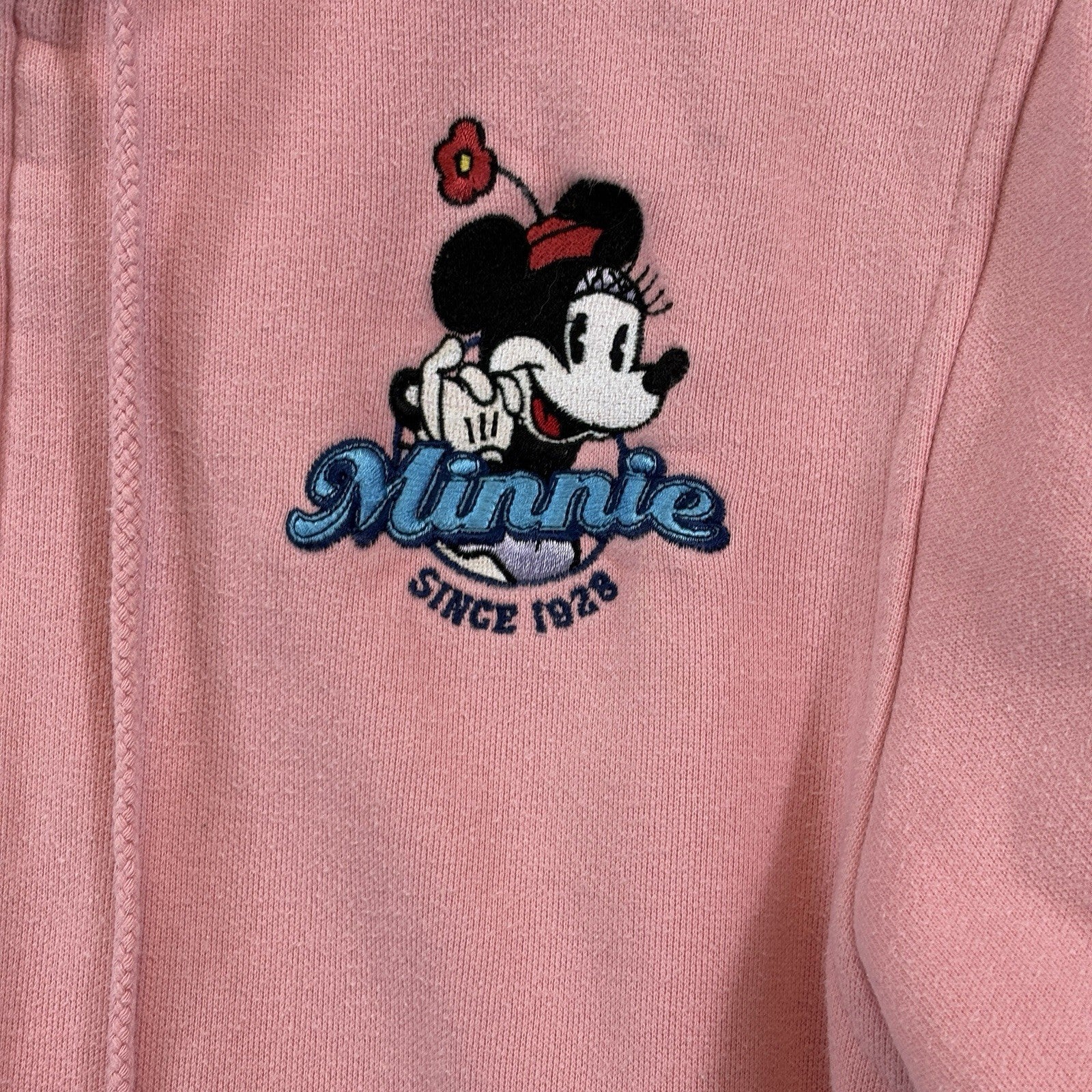 Disney Minnie Mouse Pink Zip Up Hoodie Womens Small Fleece Hooded Sweatshirt