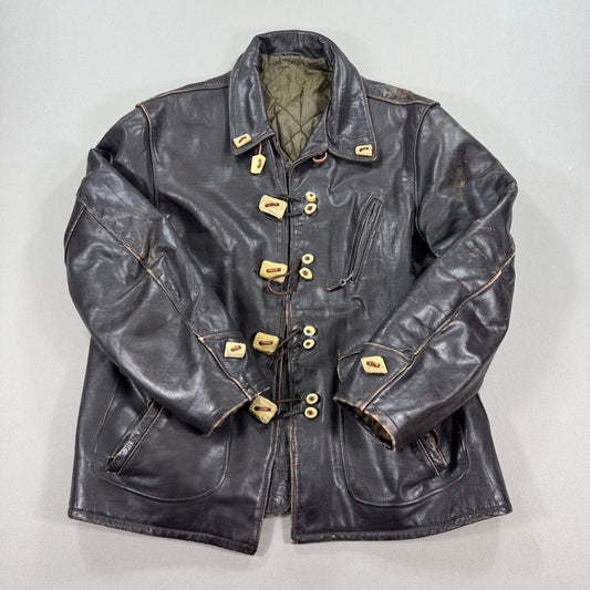 Vintage Super RARE Schott Bros Leather Coat Toggle Closure Mens Large Dark Brown
