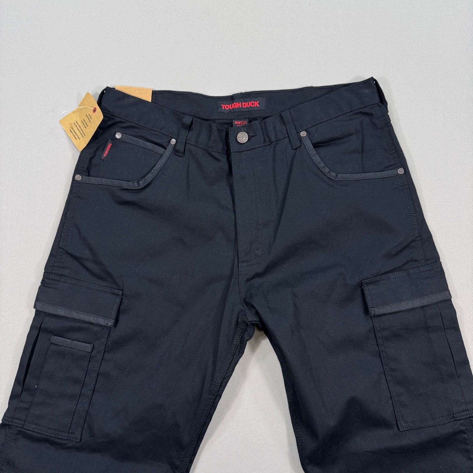 NWT Tough Duck Cargo Pants Relaxed Fit Flex Twill mens 36x32 Black Baggy