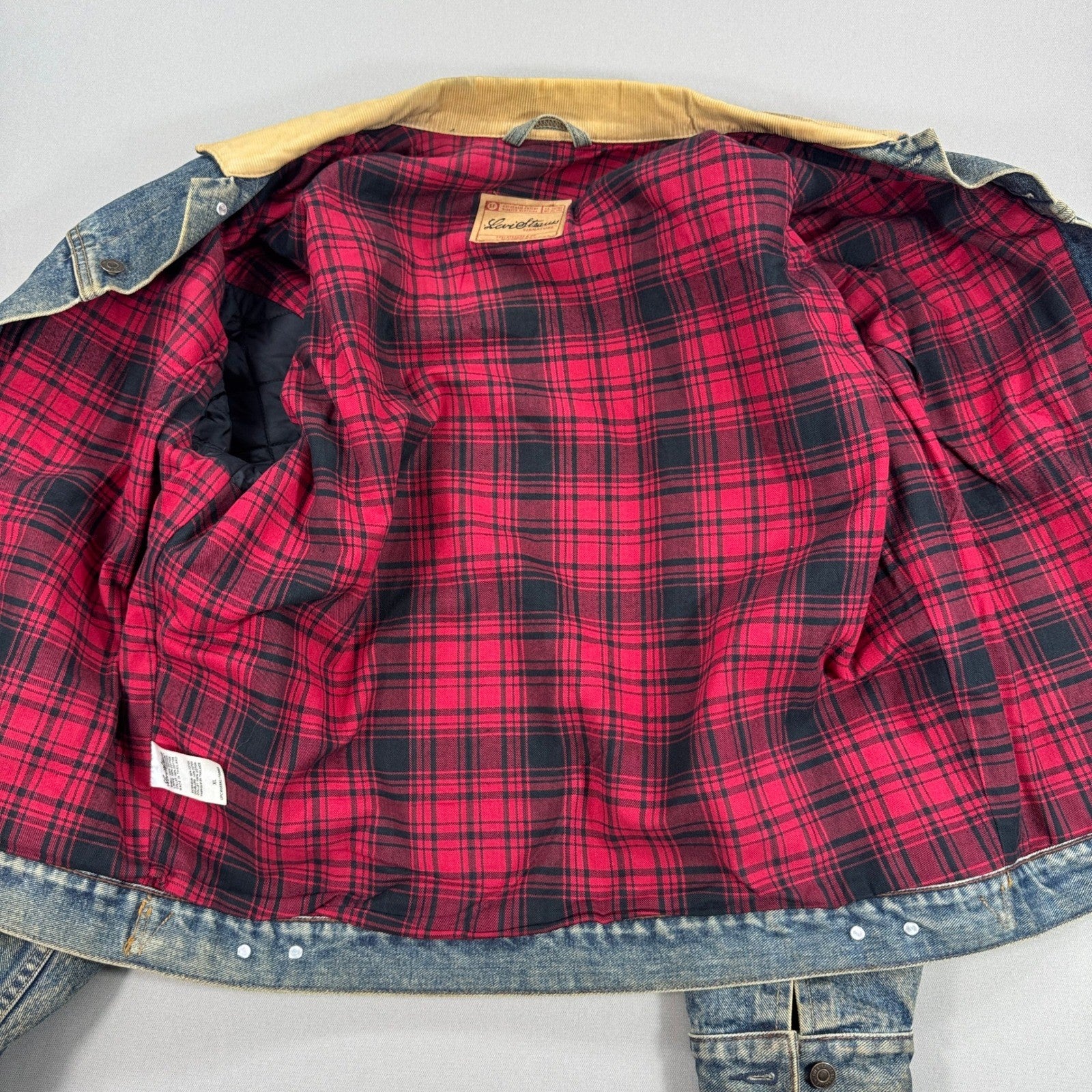 Vintage Levi's Signature Blanket Lined Jacket Womens XL Blue Denim Plaid Flannel