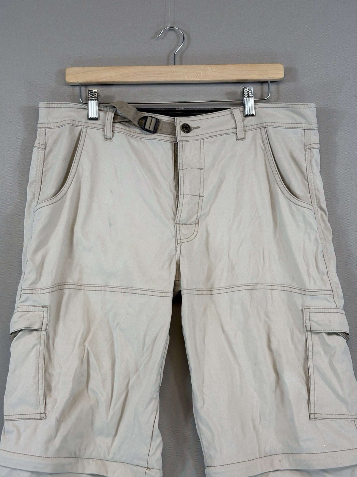 Prana Convertible Cargo Beige Pants mens Large 30L Stretch Outdoor Hiking Zip