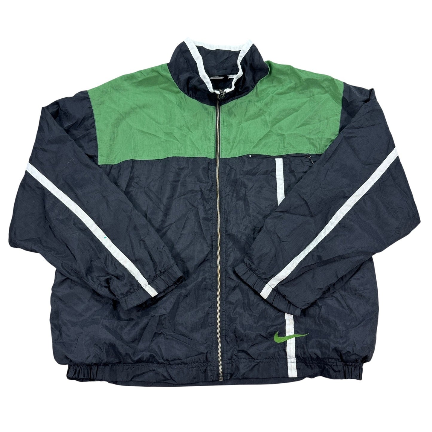 Vintage Nike Track Jacket Men's XL Green Black Full Zip Windbreaker Swoosh 90s