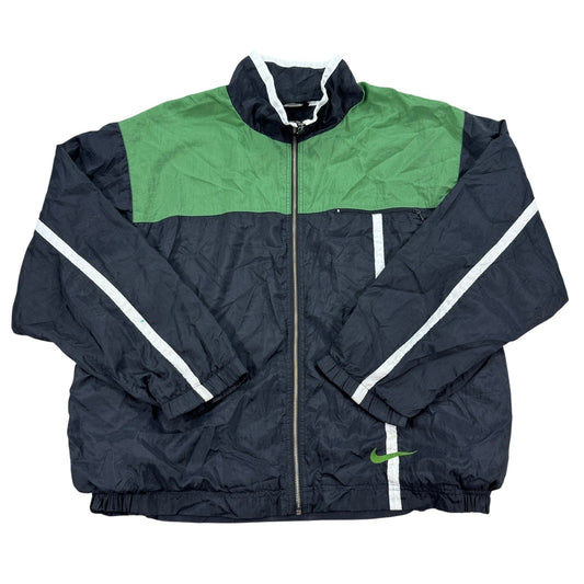 Vintage Nike Track Jacket Men's XL Green Black Full Zip Windbreaker Swoosh 90s