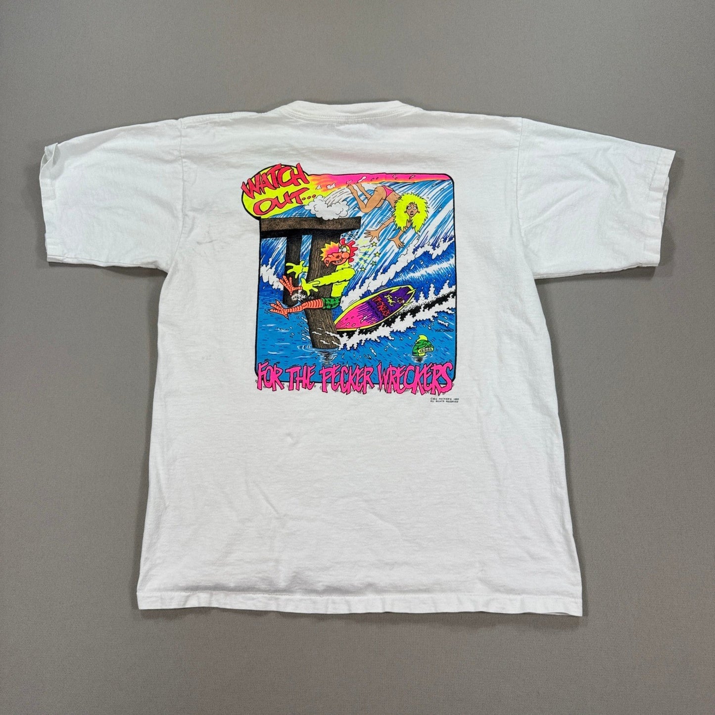 Vintage Big Peckers T-Shirt 90s mens Large Surfing Cartoon Single Stitch