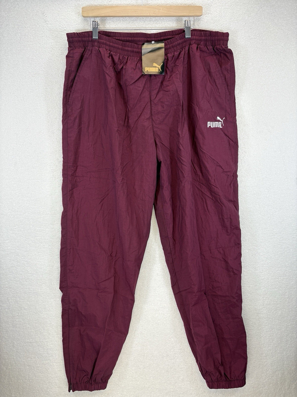 Vintage New Puma Mens XL Burgundy Lightweight Relaxed Fit Activewear Track Pants